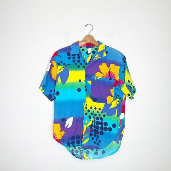 Vintage 80s 90s S Small OP Ocean Pacific Hawaiian Shirt All Over Print - Picture 2 of 6